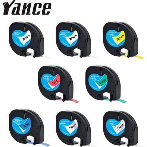 Yance 91201 Compatible for Dymo Letratag Plastic Tape 12mm*4m Black on white LT 91331 91330 18769 18771 for LT-100T label maker