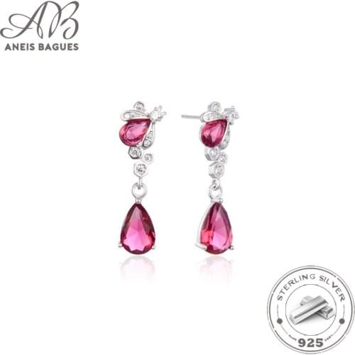 Aneis Bagues 925 Sterling Silver Created Water Drop Ruby Gemstone Drop Earrings Wedding Fine Jewelry Wholesale