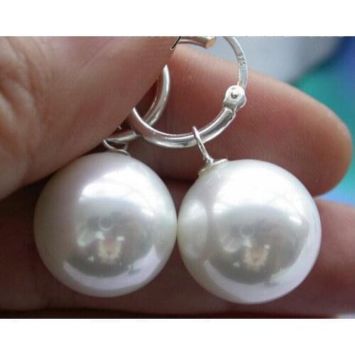 Wholesale good 16mm round white south sea shell pearl earring 18inch real Women Fine for lady jewelry