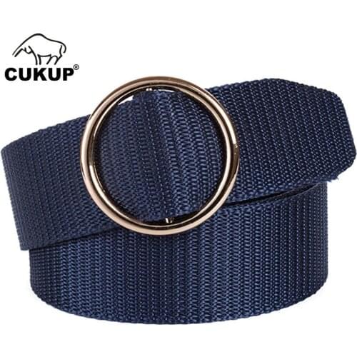 CUKUP Ladies Leisure Ring Buckle Metal Belt Womens Quality Fashion Nylon Belts Striped Pattern Accessories for Women CBCK104
