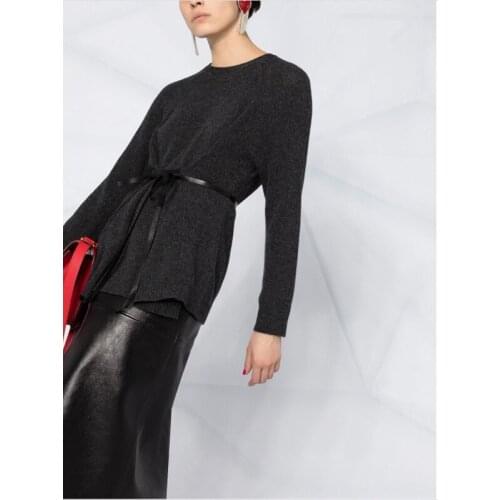 Winter 11.27 Cashmere Autumn Sweater Women Round Neck Long Sleeve Lace-up Design Comfortable Pullover Knitwear