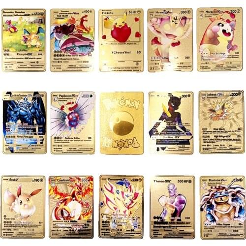 14 styles Pokemon French Metal Card Game Anime Battle Card Gold Charizard Pikachu Collection Card Action Figure Model Child Toy