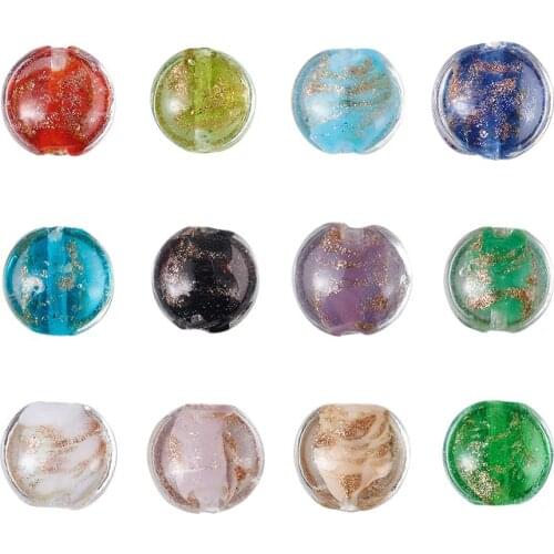 200pcs Handmade Gold Sand Lampwork Beads Flat Round Mixed Color For DIY Bracelet Necklet Earrings Jewelry Making