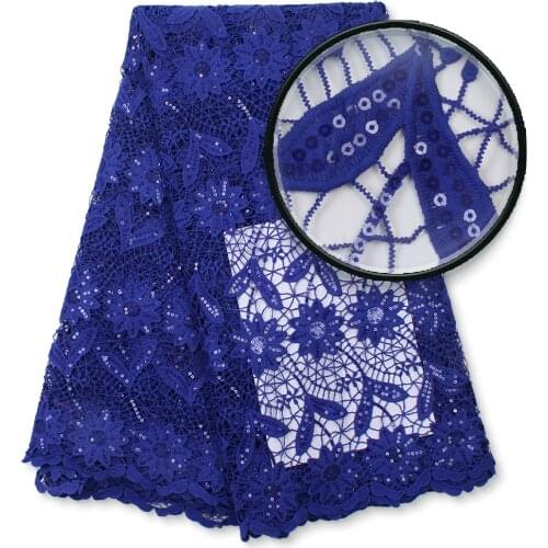 2020 Latest African Guipure Cord Lace Fabric Royal Blue Nigerian Net Water Soluble Cord Lace With Stones For Wedding Party