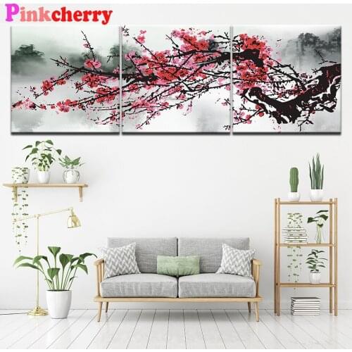 3pcs diamond painting Red Abstract Plum Blossom full square round diamond embroidery full mosaic cross stitch