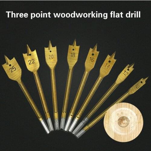 6Pcs/Set Titanium Coated Wood Spade Drill Bit Opening Hole Diameter 10/12/16/18/20/25mm for Carpentry Wood Drilling