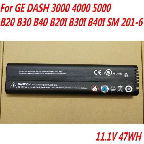 100% NEW High Quality 11.1V 47WH SM201-6 Battery For GE DASH 3000 DASH 4000 DASH 5000 SM201-6