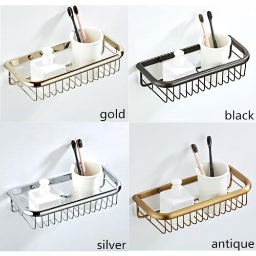 Antique Shower Basket 30cm Bathroom Pendant Solid Brass Gold Corner Shelf Brushed Wall Storage Rack Set Shower Organizer