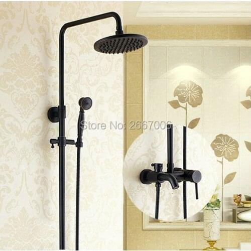 Free shipping Hotel Bathroom Shower Set Wall Mounted Copper Bath Faucet Rain Shower Black Bronze Finish Shower Faucet Set GI299