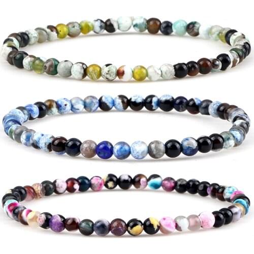 Multicolor Fire Agates Beaded Bracelet Women Handmade 4mm Natural Stone Yoga Bracelets for Men Jewelry Fashion Friendship Gifts