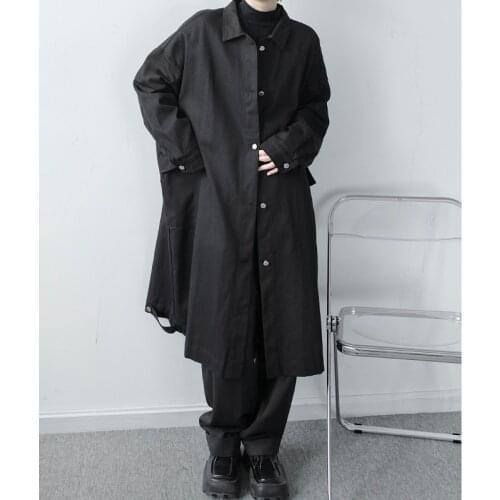 Autumn and winter ins long and handsome over the knee Korean jacket solid color loose windbreaker minority dark casual coat