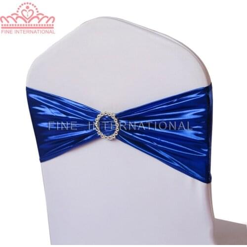 Elastic Metallic Spandex Chair Band With Round Buckle For Wedding Pink/Purple/Gold/Silver Chair Bow