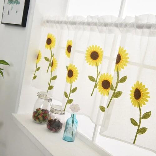 Bay Window Sunflower Embroidery Half Curtain Home Decoration Door Window Simple Romantic Curtain Partition kitchen Drape DL186#3