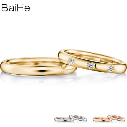 BAIHE Solid 18K White Gold H/SI Natural Diamond Ring Engagement Women Man Ring Wedding Trendy Fine Jewelry Couple Ring カップルリング