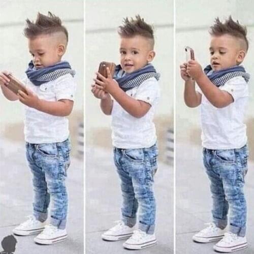 Boy Clothing Set Casual T-Shirt Scarf Jeans 3pcs Child Clothing Set Summer Kids Costume For 2-7 Yrs