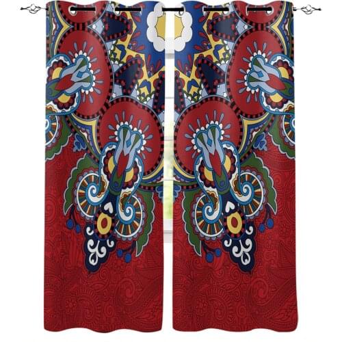Red Oriental Ethnic Flowers Retro Curtains for Kids Children Boys Girls Room Living Room Window Drapes Curtain Window Treatments