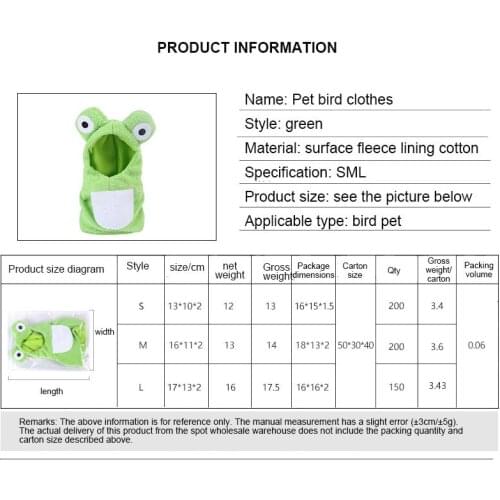 Creative Bird Parrot Clothes New Products Pet Bird Clothes Parrot Selling Cute Bird Transformation Into Frog
