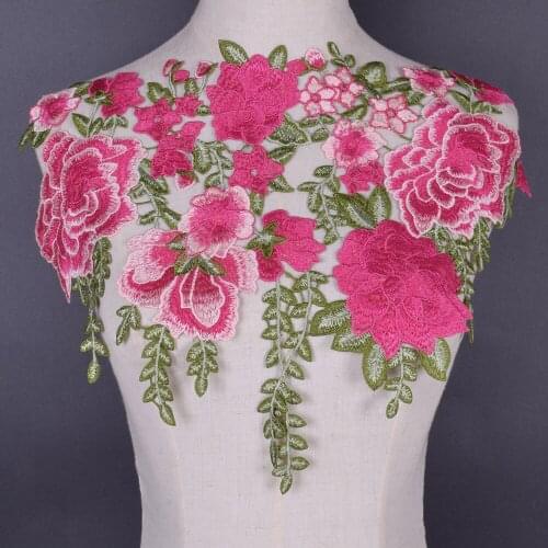 1Pc Big Pink Lace Applique Flower Lace Fabric Patch For Garment Wedding Accessories Cloth DIY Craft