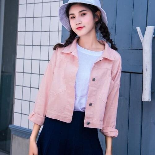 2020 New Boyfriend Denim Jacket Women Coats Pink Lapel Single Breasted Casual Jeans Streetwear Veste En Jeans Pour Femme J206