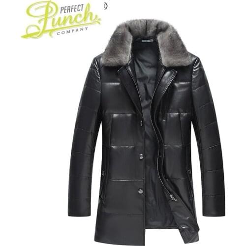Leather Mens Jacket Autumn Winter Genuine Leather Down Jacket Mink Fur Collar Sheepskin Coat 2020W18A360 KJ3946