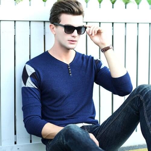 Men 2018 Autumn & Spring Slim Fit Sweater Mens Fashion Argyle Pattern V-Neck Thin Knit Sweater Pullovers Free Shipping