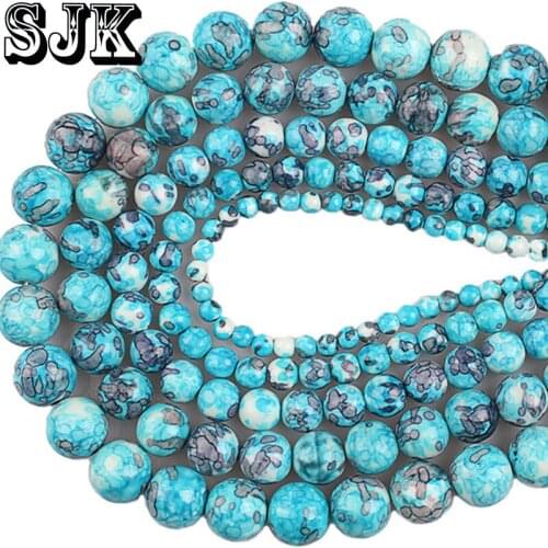 Natural Ceramic White Blue Dots Rainbow Clay Stone Round Beads Diy Handmade Bracelet Necklace Spacer Beads For Jewelry Making