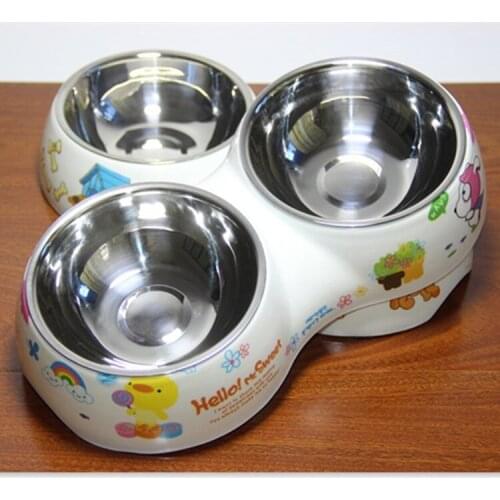 New cartoon printing pet bowl double bowl dog bowl stainless steel dog food bowl non-slip pet supplies