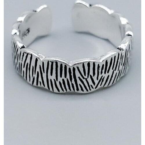 New Creative European Style Thai Silver Forest Bark Pattern 925 Sterling Silver Jewelry Striped Wavy Lace Opening Rings SR474