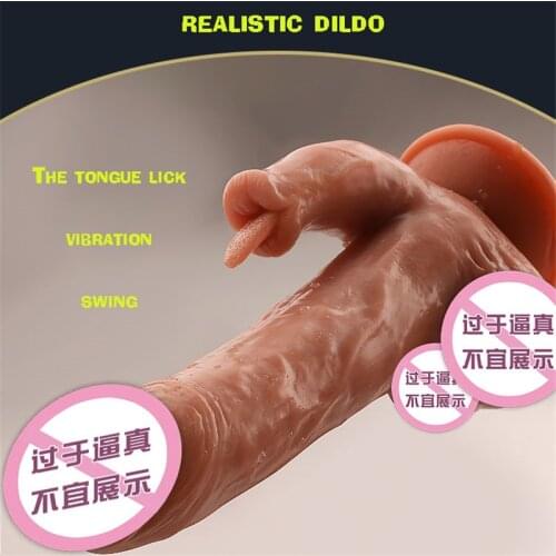 New Multi-Function Silicone Phallus Tongue Licking Vibratory Dildo Lifelike Auto-Flex Multi-Speed Vibrating Dildo Female Sex Toy