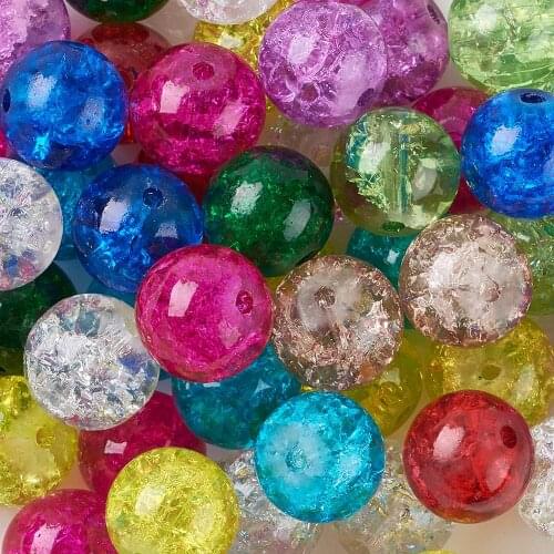 PANDAHALL 133pc Crackle Glass Beads Mixed Color Round For DIY Jewelry Accessories Finding Making Supplies Wholesale,4/6/8/10mm