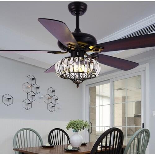 Ceiling Fan Lamp American Crystal Invisible Household Luxury Living Room Electric Fan Lamp Decorative Ceiling Fan Light