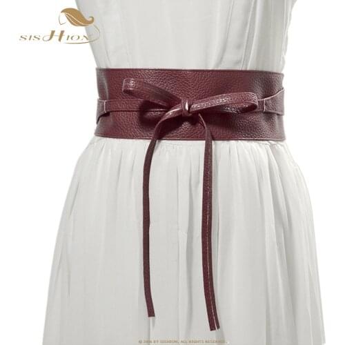 SISHION Belt for Women Bowknot Faux Leather Wrap Around QY0246 Waistband Black Cummerbund Brown Women Belt