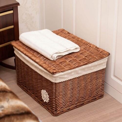 Rattan Storage Box Rural Retro Sundries Basket With Lid Wicker Storage Toy Box Empty Christmas Basket