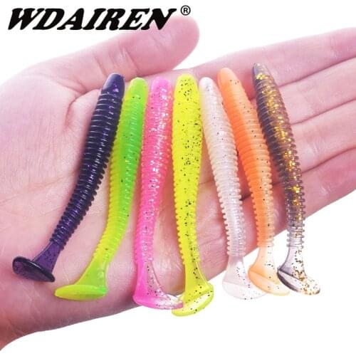 10pcs/Lot Soft Worm Fishing Lures 5cm 7cm Jigging Wobblers Double Color Silicone Artificial Bait Bass T Tail Swimbait Tackle