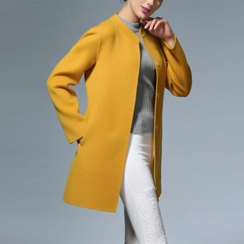 Specials double sided woolen fabrics hand-made womens autumn winter coat mid-long semi-high/O collar M-3XL