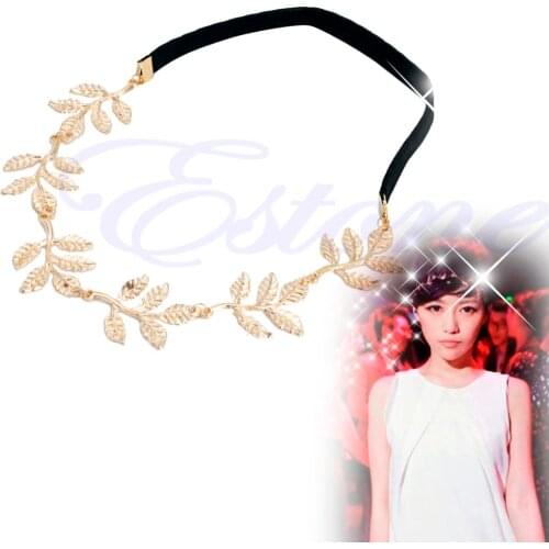 Greek Goddess Peace Angel Golden Olive Leaves Elastic Hair Band Headband Vintage