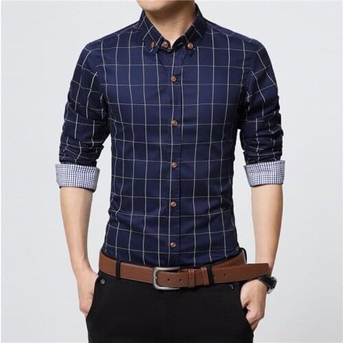 High Quality 2021 Mens Plaid Cotton Dress Shirts Male Slim Long Sleeve Slim Fit Business Casual Shirt Chemise Homme