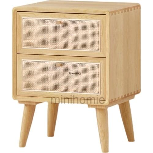 Japanese Bedside Table Solid Wood Simple Modern Storage Cabinet Bedroom furniture Storage Cabinet Rattan Sofa Side Tables mc