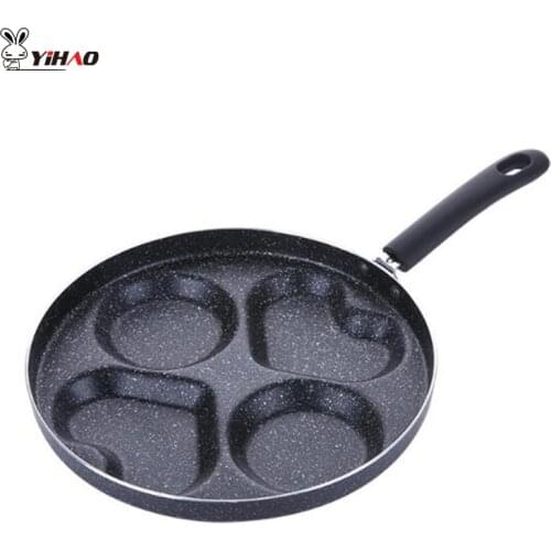 YiHAO 28 Cm Aluminum Non-Stick Frying Pan, Creative Four-Hole Heart Shaped Breakfast Frying Pan Gas Stove Can Be Used
