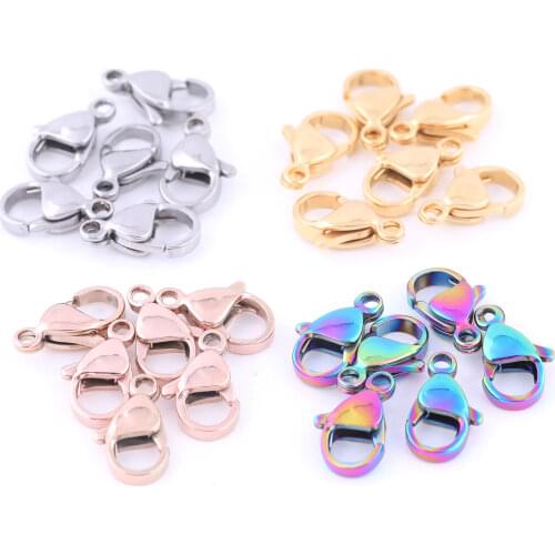 20pcs Stainless Steel Gold Lobster Clasp Diy Necklace Bracelet Accessories For Jewelry Making 10x6mm 12x7mm 15x9mm