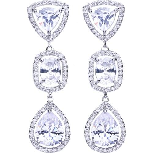 Bettyue Brand Fashion Charm Geometric White Zircon Three Colors Long Jewelry Earrings For Woman Gothic Style Wedding Party Gifts