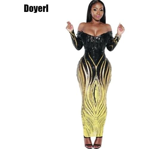Long Sequins Evening Party Dress Women Long Sleeve Elegant Off Shoulder Maxi Dress Autumn Winter 2020 Luxury Sexy Bodycon Dress