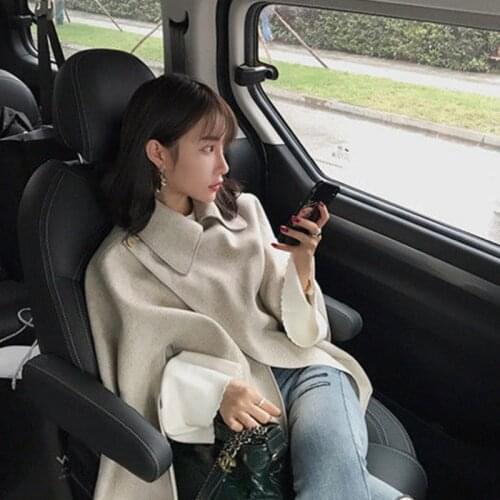 Cape Woolen Coat Poncho Women Autumn Winter Clothes Loose Shawl Short Jacket Vintage Fashion Turn-down Collar Lady Cloak Outwear