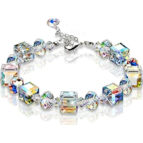 ZHOUYANG Bracelet For Women Square Glass Crystal Bracelet Sparkles Exquisite Luxury Silver Color Fashion Jewelry Gift KAH154