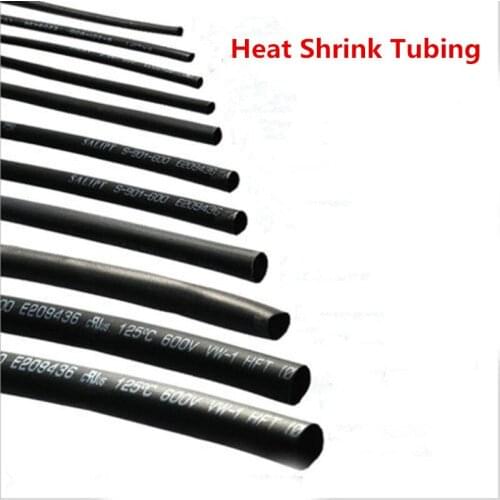 1Meter 2:1 Black Polyolefin Heat Shrink Tubing Shrinking Assorted Heat Shrink Tube Wire Cable Insulated Sleeving Tubing