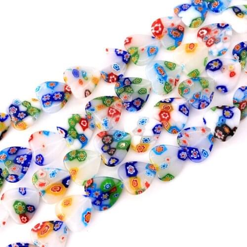 20pcs/lot White Heart Shape Millefiori Lampwork Beads 20x20mm Jewelry DIY Making Earrings Hair Hoop Pendants Multi Colors Beads