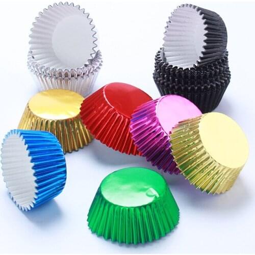 200Pcs Thickened Aluminum Foil Cupcake Muffin Paper Cases Liners Mini Cake Microwave Oven Safe Baking Mold Confectionery Tools