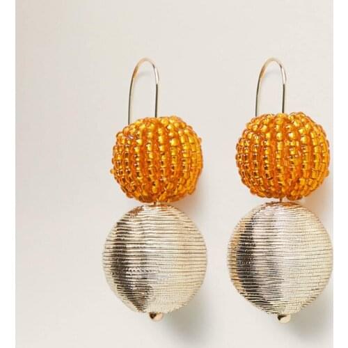 2019 New Trendy Handmade Big Ball Beaded Earrings Vintage Boho Gold Round Statement Drop Dangle Earrings Jewelry For Women