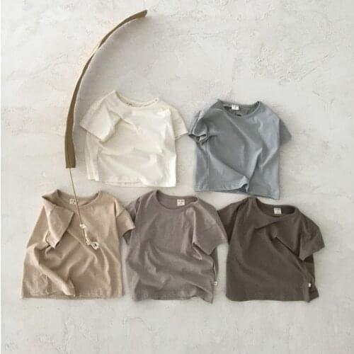 2021 Summer New Solid Color Baby T Shirt Loose Children Tee Girls Short Sleeve Tops Boys Striped T-shirt Cotton