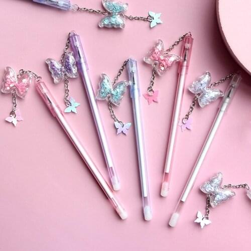 36PCS Korea Butterfly Pendant Gel Pen Cute Student Examination Signature Pen Pendant Pen Stationary Office Accessories